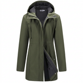 Outdoor Ventures Women's Waterproof Fleece-Lined Hooded Rain Coat – Olive Green