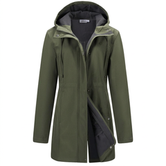 Outdoor Ventures Women's Waterproof Fleece-Lined Hooded Rain Coat – Olive Green