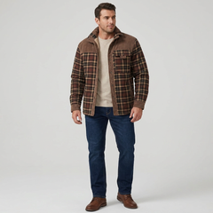 Gihuo Men's Sherpa-Lined Plaid Flannel Shirt Jacket – Brown