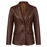 Women's Everyday Genuine Lambskin Leather Blazer – Brown