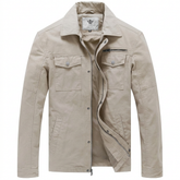 WenVen Men's Casual Cotton Canvas Military Jacket – Beige