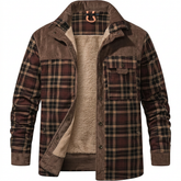 Gihuo Men's Sherpa-Lined Plaid Flannel Shirt Jacket – Brown