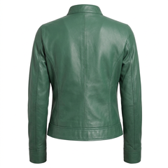 Blingsoul Women's Lambskin Leather Cafe Racer Jacket – Green
