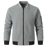 AI-generated front view of grey SAVKOOV bomber jacket