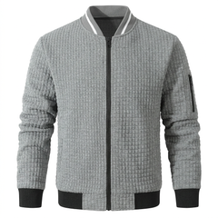 AI-generated front view of grey SAVKOOV bomber jacket