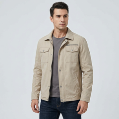 WenVen Men's Casual Cotton Canvas Military Jacket – Beige
