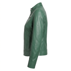 Blingsoul Women's Lambskin Leather Cafe Racer Jacket – Green