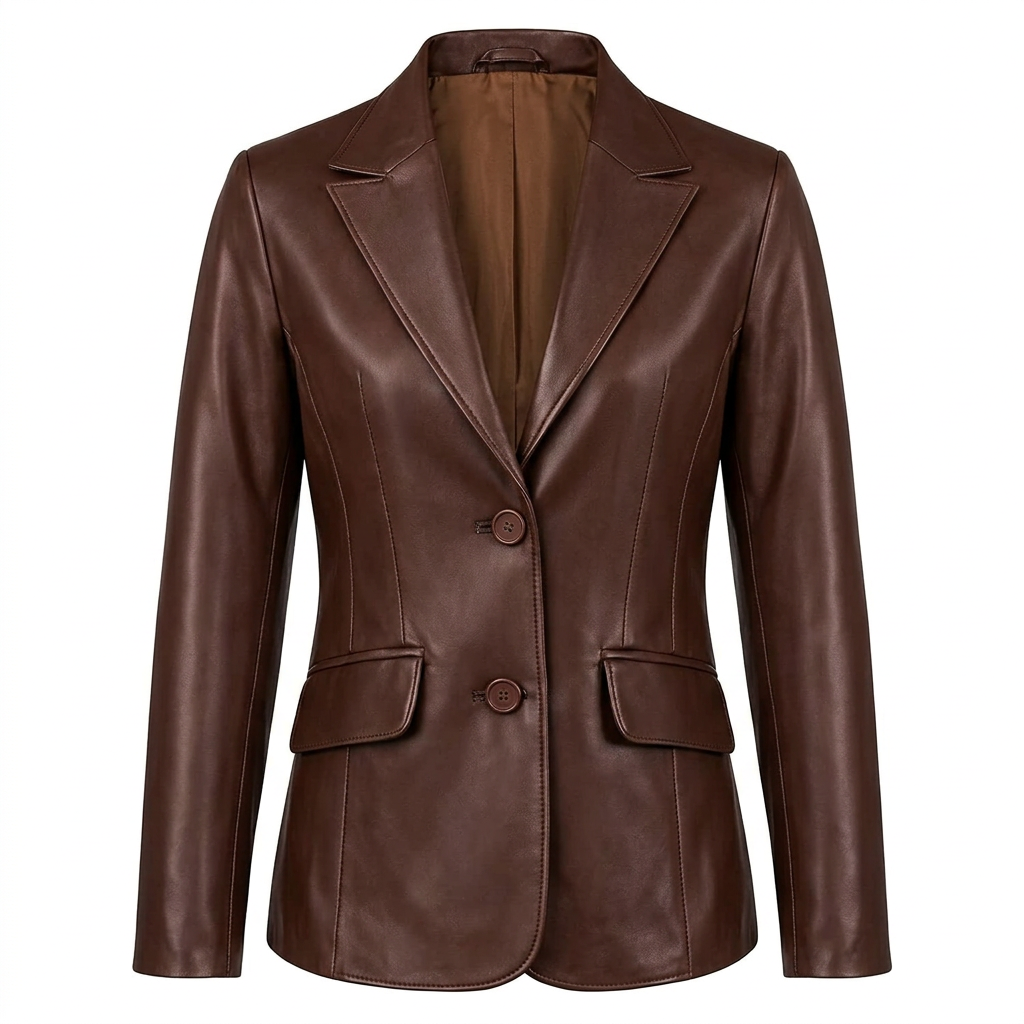 Women's Everyday Genuine Lambskin Leather Blazer – Brown