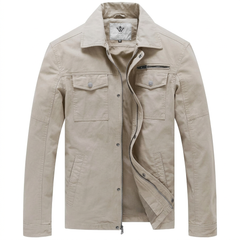 WenVen Men's Casual Cotton Canvas Military Jacket – Beige
