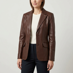 Women's Everyday Genuine Lambskin Leather Blazer – Brown
