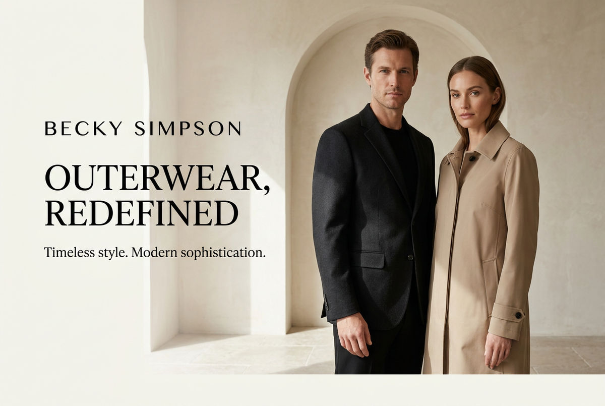 BECKY SIMPSON branded luxury outerwear hero banner