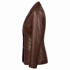 Women's Everyday Genuine Lambskin Leather Blazer – Brown
